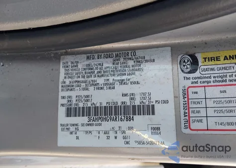 2010 Ford Fusion Se z USA, uszkodzony, nr VIN 3FAHP0HG9AR167884